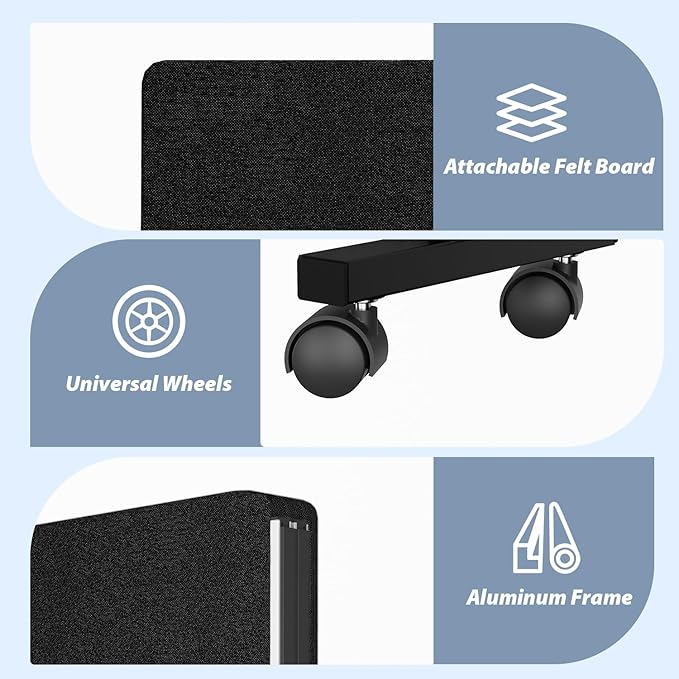 Room Divider Soundproof Privacy Panel with Wheels, 4 Panel Wall Divider (Aluminum Frame) for Room Partition, Folding Room Dividers Space Separation Office Cubicle Wall Divider Sound Proof Separator
