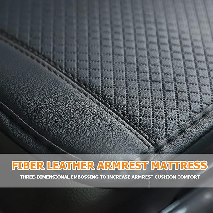 8sanlione Car Armrest Storage Box Mat, Fiber Leather Car Center Console Cover, Car Armrest Seat Box Cover Accessories Interior Protection for Most Vehicle, SUV, Truck, Car (Black)