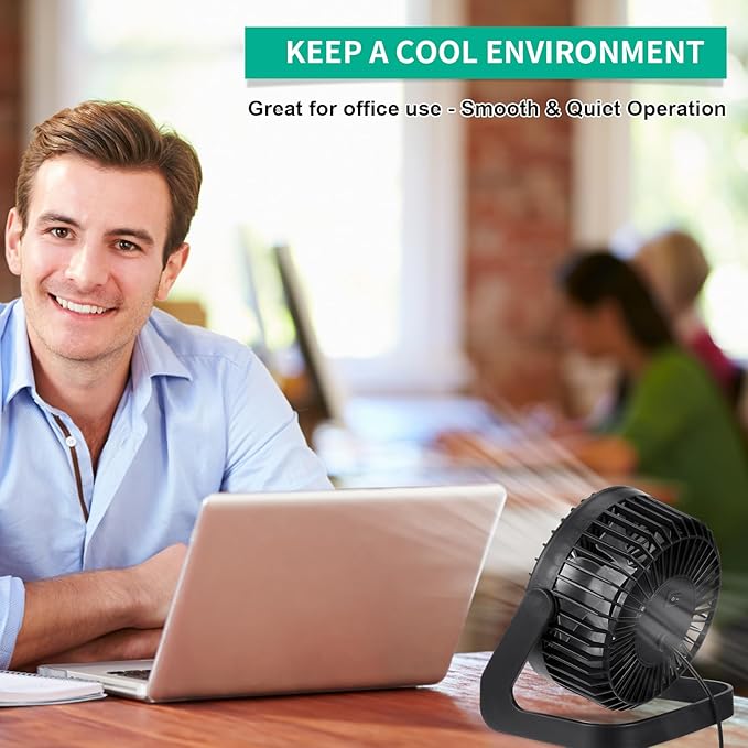 Geelin 4 Pcs Desk Fan 5 Inch Small Table Fan Desktop USB Office Speeds Portable Quiet Operation and 360 Degree Rotate, Convenient Carry Handle Personal Table for Home, Office (Black)