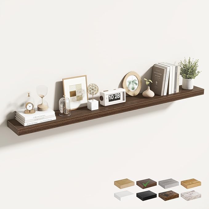 Acovy 55 Inch Floating Shelves for Wall 1 Pack, 55" Wall Shelves for Books, Storage, Decor, Wall Mounted Floating Shelf with Invisible Brackets for Kitchen, Living Room, Walnut