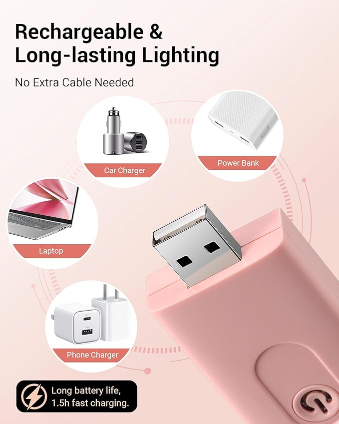 DEWENWILS USB Rechargeable Book Light for Reading in Bed, Clip-on LED Reading Lamps Portable Bookmark Lights for Kids, Book Lovers, 4 Brightness Adjustable for Eye Protection (Light Pink)