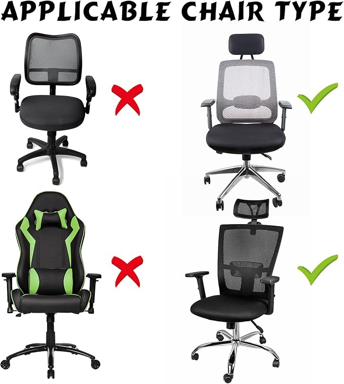 Lounsweer 3 Pieces Office Chair Cover Rolling Desk Chair Cover Gaming Covers Stretch Washable Protector Pets Slipcovers for Swivel Armchair Boss(Simple,Black)