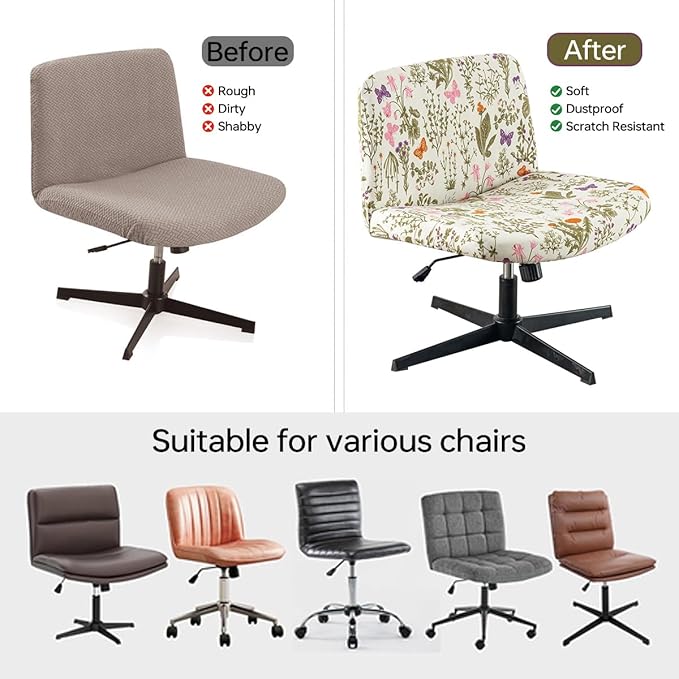 Armless Chair Slipcover Stretch Criss Cross Chair Cover, Mid Back Wide Seat Accent Chair Covers,Modern Vanity Chair Cover for Office Desk (Butterfly)