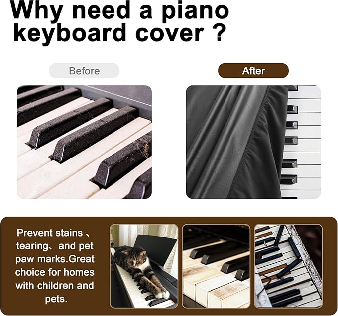 Explore Land Premium Piano Keyboard Dust Cover with Music Stand Opening - Stretchy Leather Piano Protector for 61-88 Keys Digital Electronic Piano (Black,61)