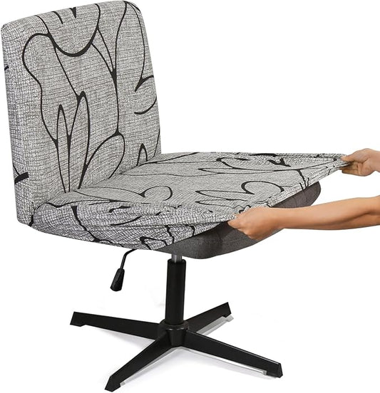 Iauddy Armless Criss Cross Office Desk Chair Cover Slipcover,Accent Mid Back Wide Swivel Task Vanity Slipper Chair Protector Stretch Removable Without Arms for Accent Chair