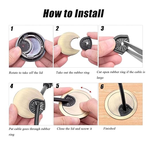 TuTuYa 4PCS Desk Grommet, Bronze Desk Grommet 2 Inch(50 mm) Desk Cable Grommet Desk Cable Hole Covers with Hole Saw, Ideal Solution for Office and Home Table Cable (Bronze, 2 Inch)