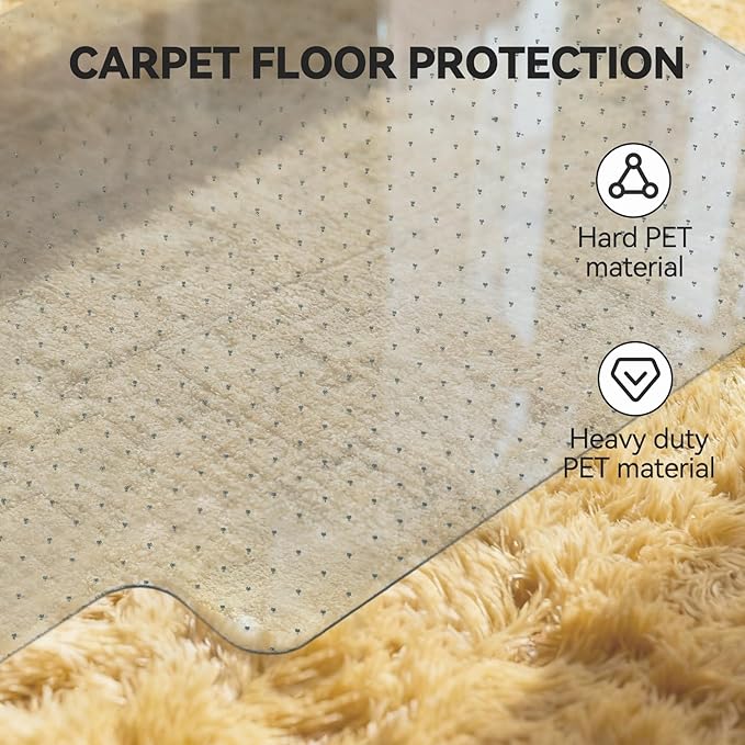 Office Chair Mat for Carpet with Lip, Flat Shipping Heavy Duty Hard Clear Chair Mats, Under Desk Protector Floor Mat, Smooth Glide Plastic Rolling Computer ChairMat (32x48 Inch)
