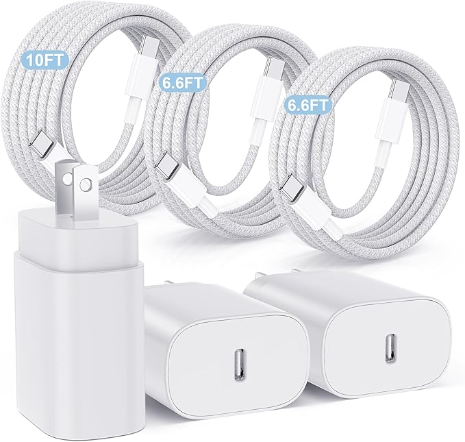 Hzevn 25W USB C Super Fast Charging Charger for Samsung Galaxy Phone, 3Pack Quick Charger Block with Braided Long USB C to C Cables (6/6/10ft) for Samsung Galaxy S25/S24/Plus/Ultra, Android/iPhone 17