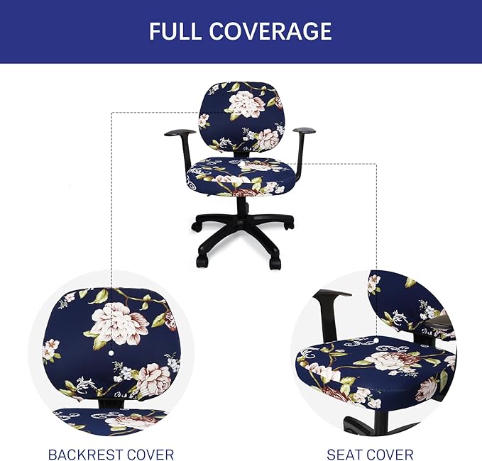 WOMACO Office Computer Chair Cover, Stretch Universal Rotating Rolling Desk Chair Slipcover, Stretchable Office Chair Seat Protector (Peony)
