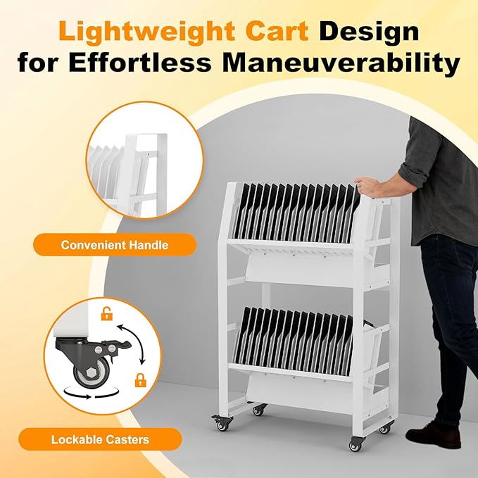 32 Device Mobile Charging Cart Universal Open Charging Station for Chromebooks iPads Laptops Tablets with Secure Storage Rack and Smooth Rolling Wheels