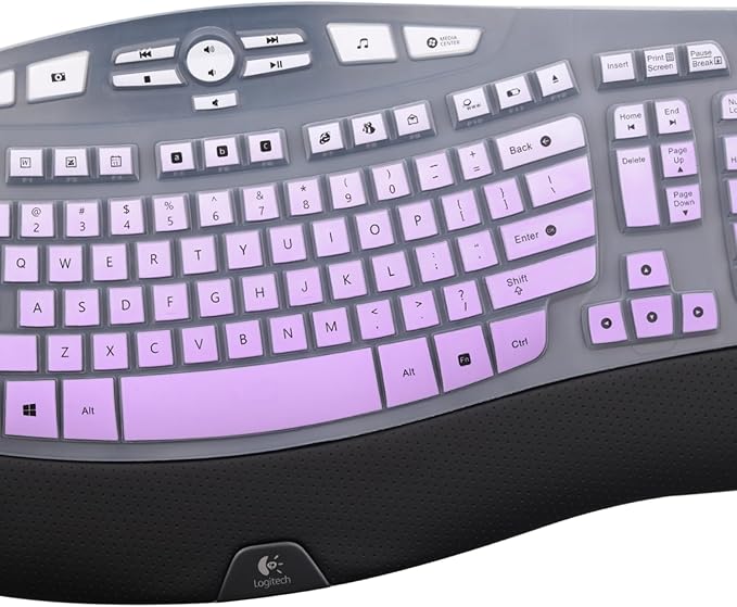 Keyboard Cover for Logitech K350 Wireless Wave Keyboard,& MK570 MK550 Wireless, Logitech K350 MK550 MK570 Keyboard Accessories Protective Skin-Rainbow-OmbrePurple