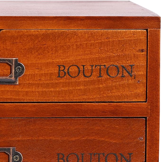 15-Drawer Wooden Desk Organizer Storage Box with Label Holders Vintage Wood Desktop Organizer, Desk Drawer Unit Collectors Box for Living Rooms, Bedrooms, Offices (Brown, 5PCS 15 Drawers)