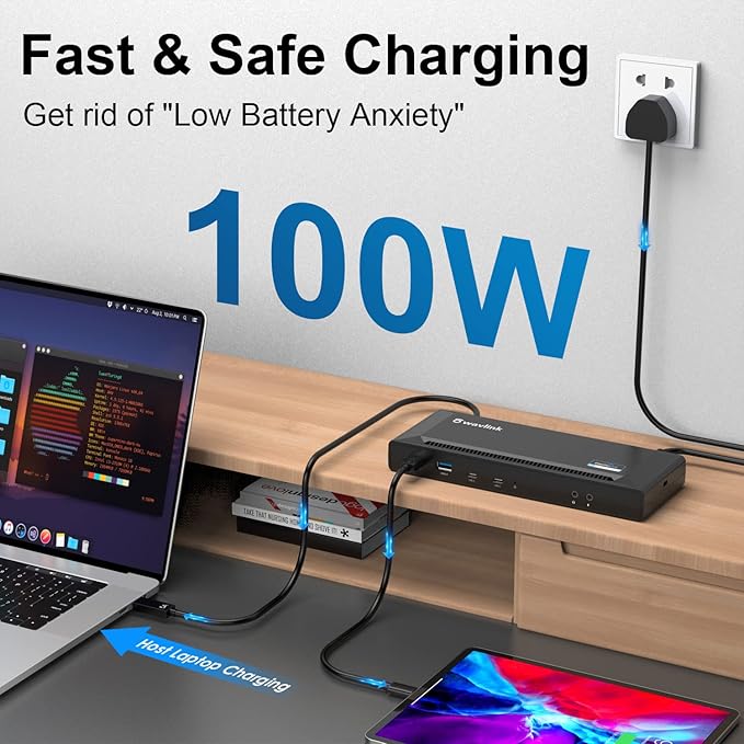 WAVLINK DisplayLink Laptop Docking Station - Dual Monitor 4K@60Hz, 100W Charging for Thunderbolt 4/3, USB-C/A, M1-M5 Mac/MacBook Neo, Windows, Chrome - 2HDMI, 2DP, 6 USB Ports, LAN, Audio