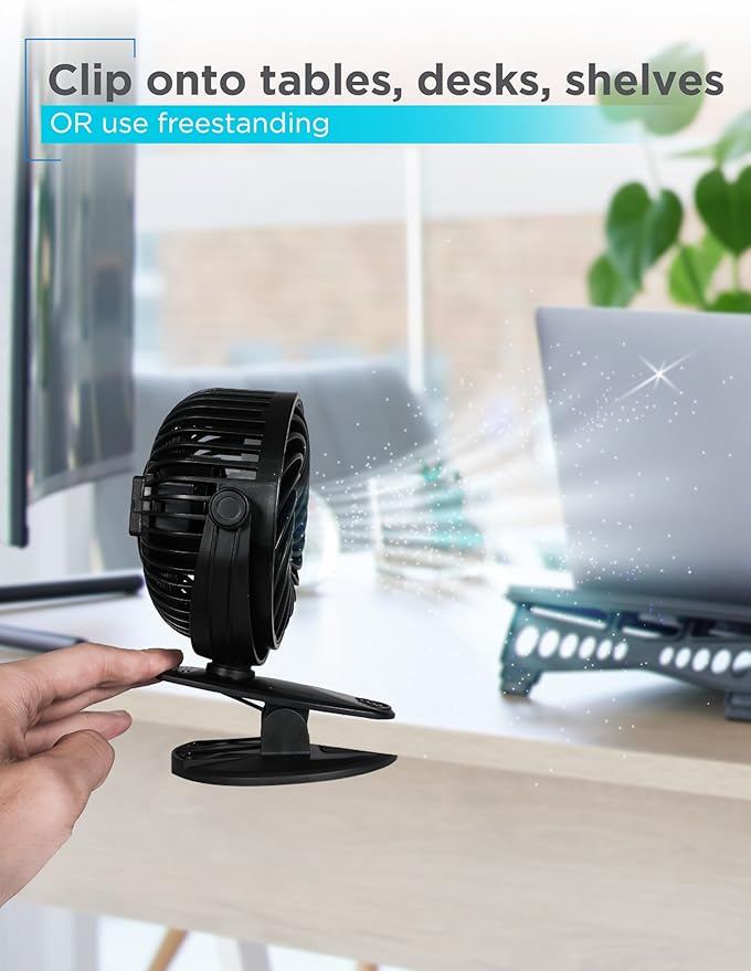 BLACK+DECKER Convertible Cooling Fan - Portable Tabletop and Standing Fan for Home or Office, 4" with 3 Speed Settings and Adjustable Tilt Angle, 2-Pack, Black