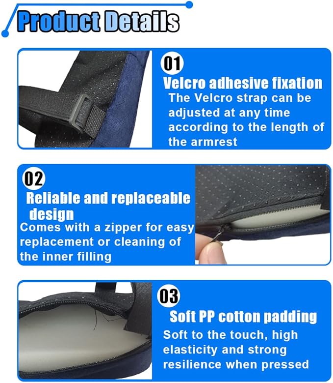 BDZMC 2PCS Car Seat Armrest Covers, Soft & Comfortable Office Chair Arm Pad, Anti-Scratch Car Armrest Cushion, Universal Car Armrest Pillow Protector Cover for Most Cars (Navy)