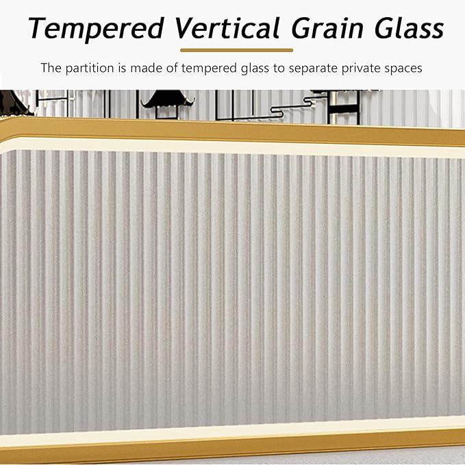 Striped Tempered Glass Dividers for Dining Areas, Metal Hotel Bar Countertop Low Fence Divider, Restaurant Booth Office Privacy Screen Panel Partition