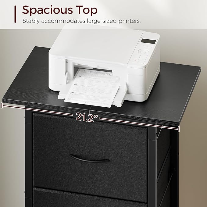 MAHANCRIS 3 Drawer File Cabinet, Vertical Filing Cabinet with Wheels, Printer Stand with Non-Woven Fabric Drawer, Adjustable Hanging Rods, fits A4/Letter Size, for Home Office, Black FCBK5901