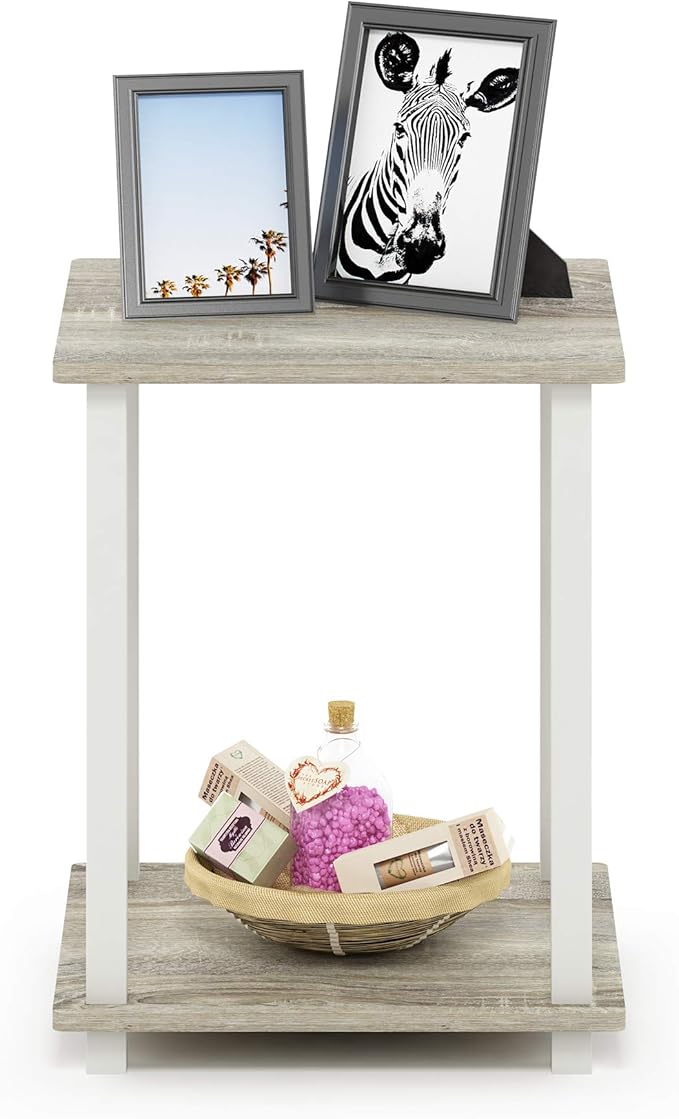 Furinno SIMPLISTIC Side Table Set of 2, 2-Tier Square Modern End Table, Nightstand, Night Stand, Bedside Table, Toolless Assembly, for Living Room, Bedroom, Sonoma Oak
