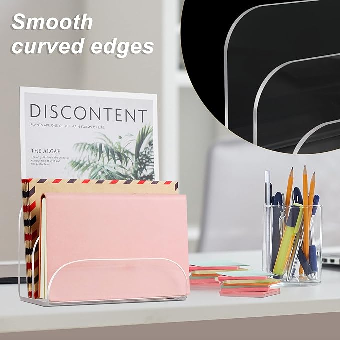 Acrylic Mail Organizer - 2 Section Desk Organizer with File Sorter and Letter Holder