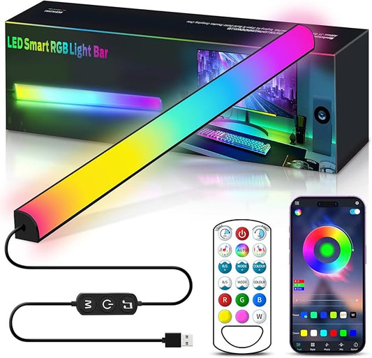KANTUTOE Monitor Down Light Bar, RGB Screen Desk Light PC, Dimmable LED Dynamic Rainbow Effect, Adjustable Brightness, Speed and Music, Remote Control Color Change, for Game Room