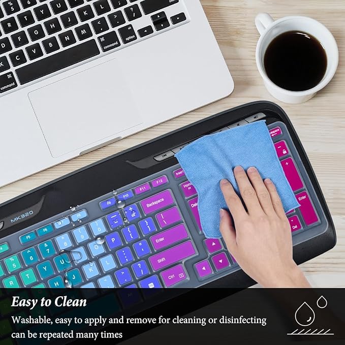 Keyboard Cover for Logitech MK320 YR002/Y-R0009 Wireless Desktop Keyboard, Logitech MK330 MK335 Wireless Keyboard Protector-Rainbow