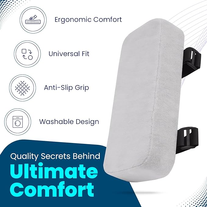 Thick Memory Foam Office Chair Arm Pads - Office Chair Armrest Covers Provide Elbow Cushion and Relieve Pressure - Ergonomic Desk Chair Arm Covers - Gaming, Computer Chair Rest Pads (Set of 2) (Gray)