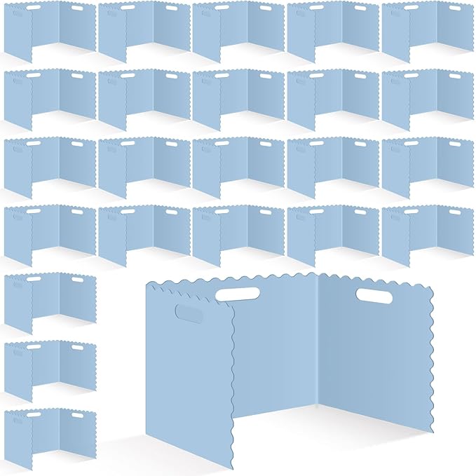 Whaline 24 Pcs Student Desk Privacy Boards Blue Classroom Desk Divider Shield Privacy Panel Folders Screen Partition for School Teacher Student Test Supplies