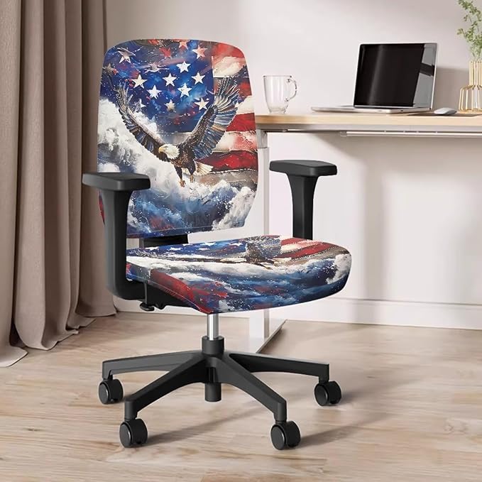GLENLCWE American Flag Eagle Seat Covers for Chairs Protective Easy to Install Seat Cushion Split Protectors Lightweight Computer Office Chair Cover