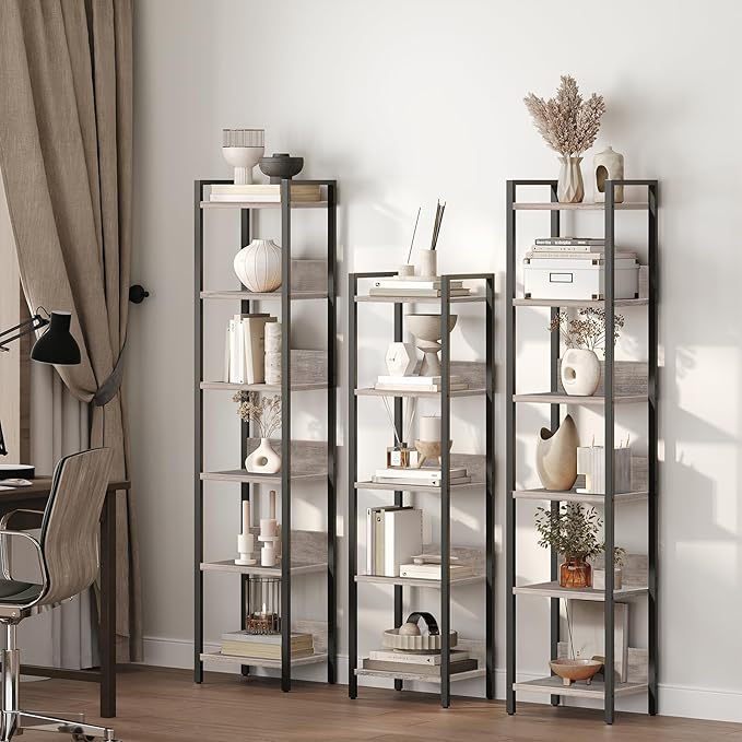 MAHANCRIS 5-Tier Bookshelf, Bookcase, Shelves Organizer for Small Spaces, Storage Shelf Organizer, for Living Room, Bedroom, Study, Balcony, Greige and Black BKHG5501