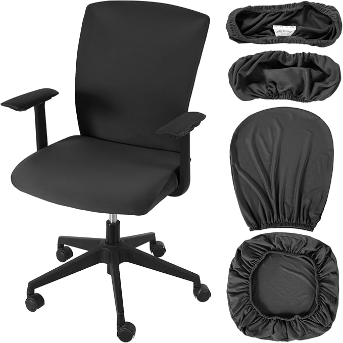Tallew 4 Pcs Office Chair Covers Set Computer Universal Protective Stretchable Chair Seat Covers Desk Armrest Cover Pads Office Cushion Backrest for Rotating(Regular,Dark Grey)