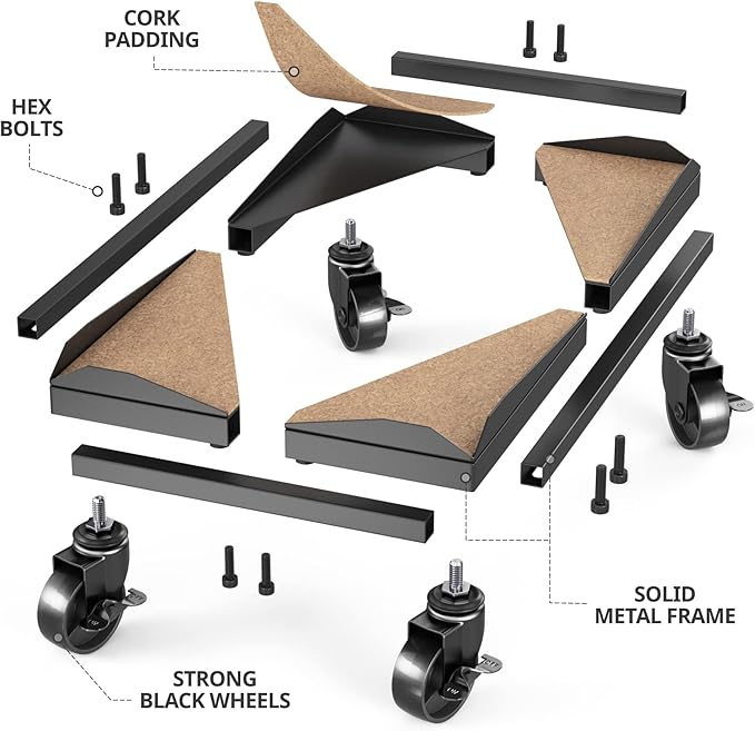 PC Tower Stand – Metal Frame – Adjustable Width and Length – 4 Locking Wheels – Cork Pads – Computer Tower Stand for ATX – Easy Assembly – Wide Size Range – Computer Cart – CPU Holder