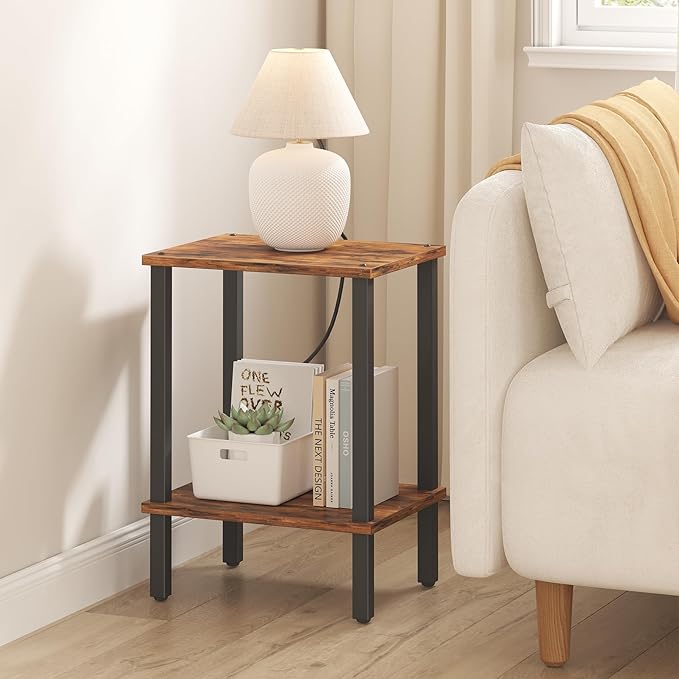 TUTOTAK End Table, Set of 2, Side Table, Nightstand, 2-Tier Storage Shelf, Sofa Table for Small Space, Living Room, Bed Room TB01BB035