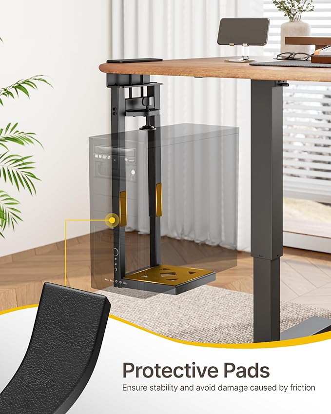 monTEK 66 LBS Heavy-Duty Ventilated Under Desk PC Mount, Adjustable No-Drill PC Mount with Protective Pads,16.1"-25.6" H, Ideal for Office Home Classroom, Black