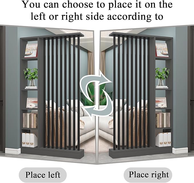 Room Divider with Shelves, Entrance Hall Partition Screen Column Floor to Ceiling - Freestanding Room Divider with Storage Shelf, Freestanding Decor for Bedroom (A Gray + Black, 47.2in / 120cm)