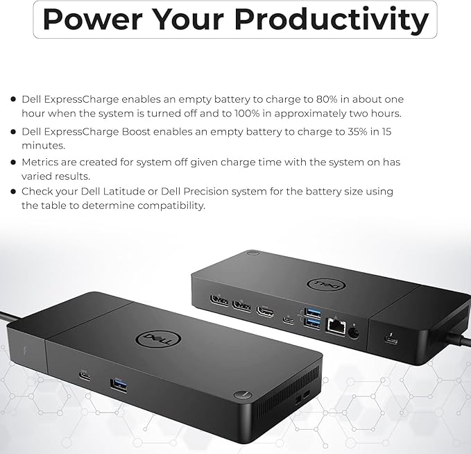 Dell WD19TBS Thunderbolt Dock Bundle - 4K Display, 1 Year Warranty, Dell Docking Station Dual Monitor with 180W Adapter, Anyhdd HDMI, DisplayPort, Thunderbolt Cable - Laptop & Computer Docking Station