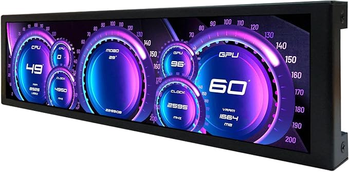 VSDISPLAY 9.1 Inch 1920x462 IPS Small Mini LCD Monitor PC Case LCD Screen Secondary Display Monitoring Computer Temperature CPU GPU RAM Data,Black