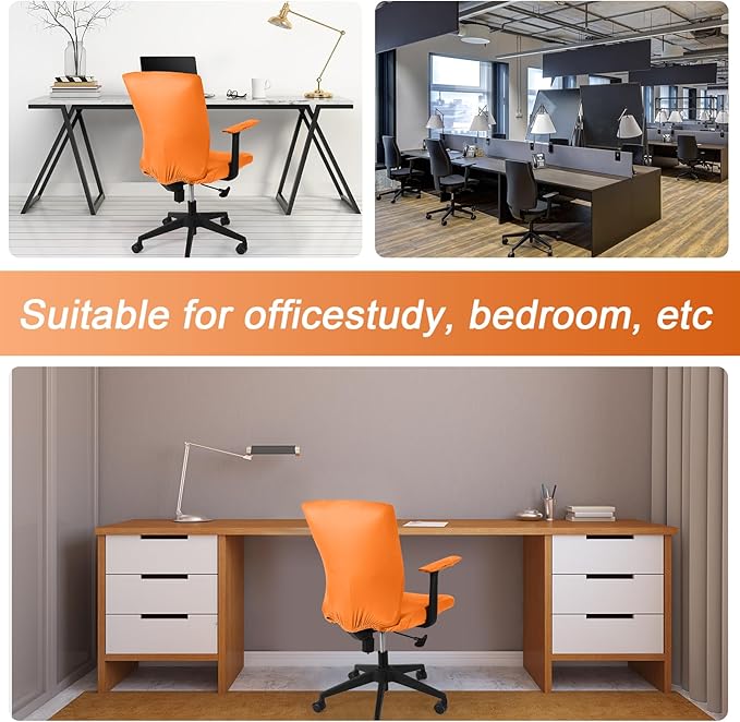 Tallew 4 Pcs Office Chair Covers Set Computer Universal Protective Stretchable Chair Seat Covers Desk Armrest Cover Pads Office Cushion Backrest for Rotating(Regular,Orange)
