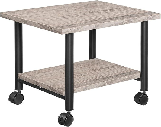 HOOBRO Printer Stand, 2-Tier Industrial Under Desk Printer Cart with Shelf, Mobile Heavy Duty Storage Rack on Wheels for Home, Office, Grey and Black BG02PS01G1