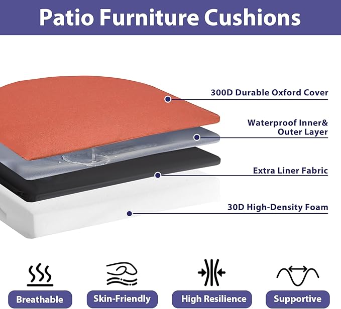 IPYNBAP Outdoor Chair Cushions Set of 4 -Waterproof Outdoor Seat Cushions for Patio Furniture, Patio Chair Cushion with Handle and Ties, Out Door Chair Pads,17x16x2-Round, Spice