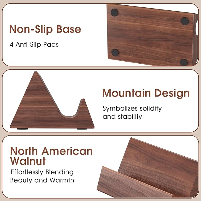 MaxGear Walnut Wood Business Card Holder, Wooden Desk Organizer for Storing & Displaying Business Cards, Elegant Mountain Design with Non-Slip Base for Office