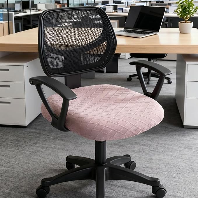 Stretch Jacquard Office Chair Cover, Removable Washable Desk Chair Cover, Anti-dust Seat Cushion Protectors - Pink Red