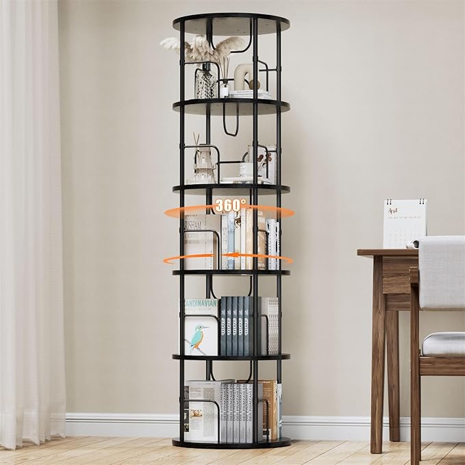 ALLSTAND 5 Tier Rotating Bookshelf, 360 ° Display Stackable Spinning Bookshelf Tower, Corner Bookshelf Tall Floor Standing Swivel Bookcase Narrow Storage Organizer for Bedroom, Living Room, Black
