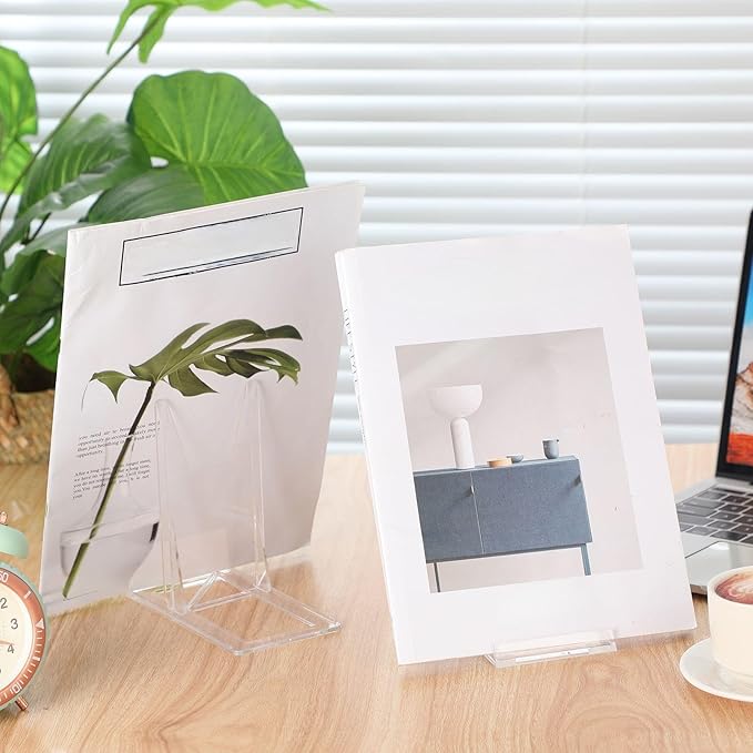 24 Pack 5.91 Inches Acrylic Book Stand for Display Adjustable Clear Display Holder Easel Collector Stand for Home Office Comic Album Cd Magazine Postcard Artworks (5.91 x 6.1 x 3.15 Inch)