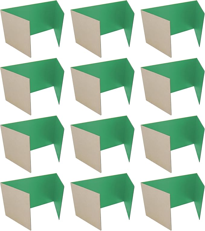 Flipside Products 12 Pack Green Study Carrel, 12”x48” Privacy Boards, Student Privacy and Focus Booth for The Classroom, Desk Divider Cubby for Tests, Made in USA
