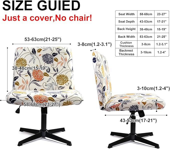 Iauddy Armless Criss Cross Office Desk Chair Cover Slipcover,Accent Mid Back Wide Swivel Task Vanity Slipper Chair Protector Stretch Removable Without Arms for Accent Chair