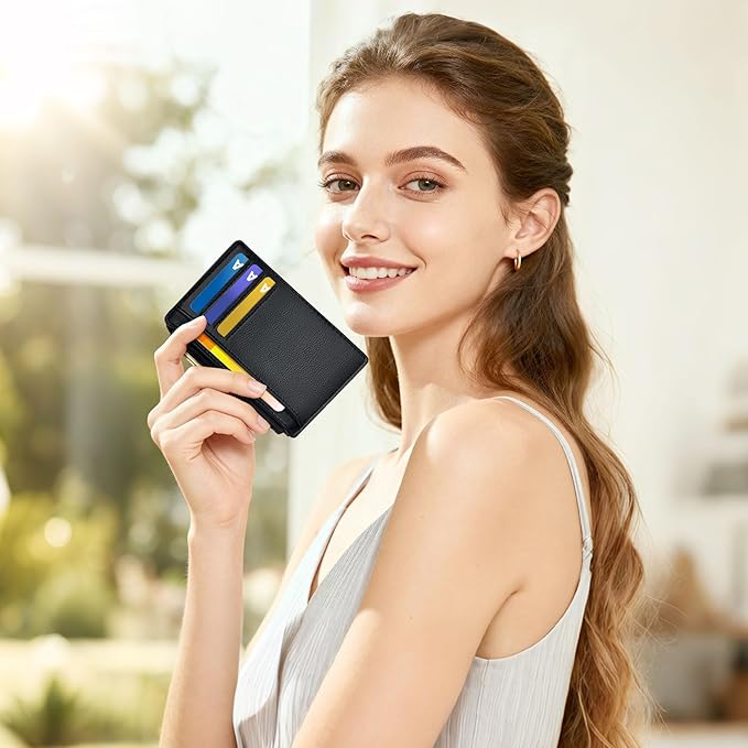 Tipmile Credit Card Holder for Women Slim Minimalist Front Pocket RFID Blocking Wallet Small Compact Card Case with ID Window, Vintage Black