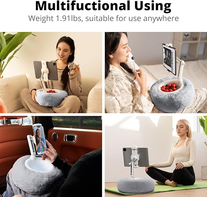 SupeDesk Tablet Pillow Stand for Reading, Adjustable Tablet Stand Phone Holder for Bed with Detachable Snack Bowl, Fits 4.7"-13" Kindle/Phones/Tablets, Watch Videos, Stream Media, Gray