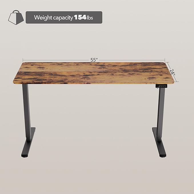 LongKe Electric Standing Desk Adjustable Height, 55x24 Inches Sit Stand up Desktop for Home Office, Ergonomic Rising Computer Table with Memory Preset,Rustic Brown