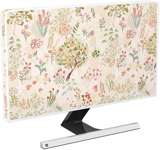 Light Pink Flowers Waterproof 75 Inch TV Dust Cover Anti-Static Dustproof Cottagecore Floral TVs Display Screen Cover for LCD LED PC Desktop and Home Hanging TV，Botanical