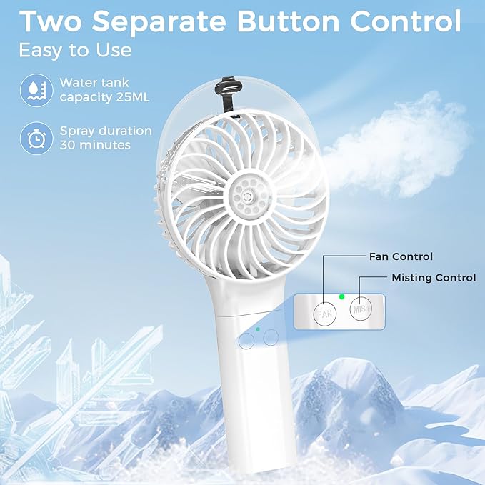 Portable Handheld Misting Fan, Nano-Mist Humidifier for Skincare & Makeup, 180° Foldable Desk Fan, Rechargeable Water Spray Fan for Disney Beach Cruise Essentials, Summer Gifts for Women Girls